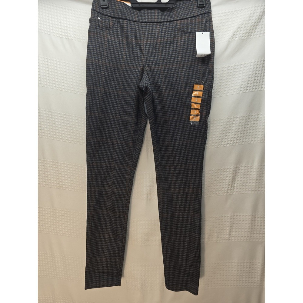Nine West Heidi Pull On Pants Womens 8 Gray Plaid Ponte Skinny Dress Pants